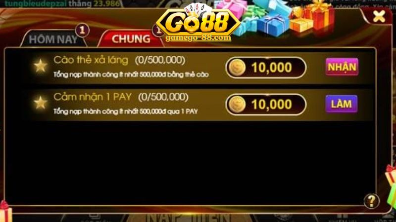 Nạp thẻ cào Go88 nhận thêm tiền thưởng khủng 